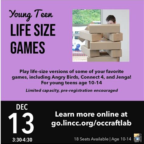 Young Teen | Life Size Games, Oregon City Public Library, 13 December ...