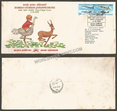 1993 Air India Bombay - Durban - Johannesburg First Flight Cover #FFCB ...