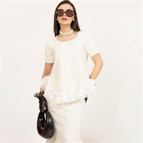 Buy Off-White Embroidered Peplum Top with Satin Organza Online