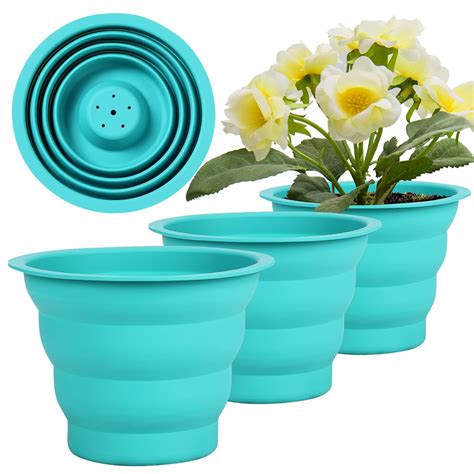 Plant Pots, Collapsible Silicone Flower Pots, 7inch Green Planters with ...