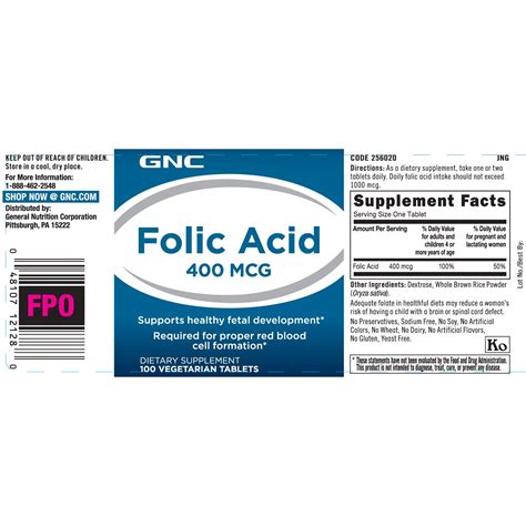 GNC Acid Folic 400 mcg - 100 Tablete Vegetale - eMAG.ro