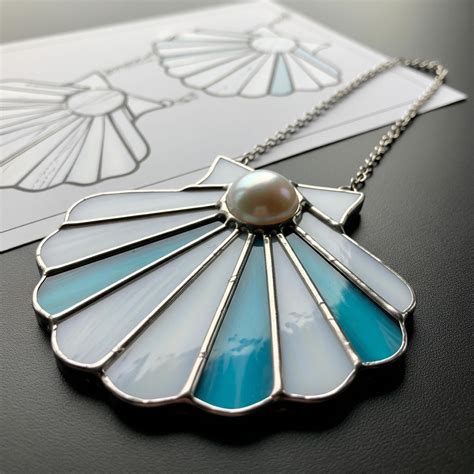 Ocean Blue Stained Glass Seashell Pattern with Pearl (PDF Pattern) in ...