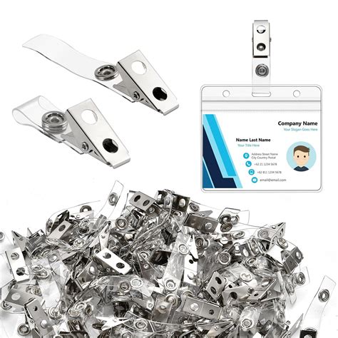 Lainballow 200 Pcs Metal Badge Clips, ID Badge Clips with Clear PVC ...