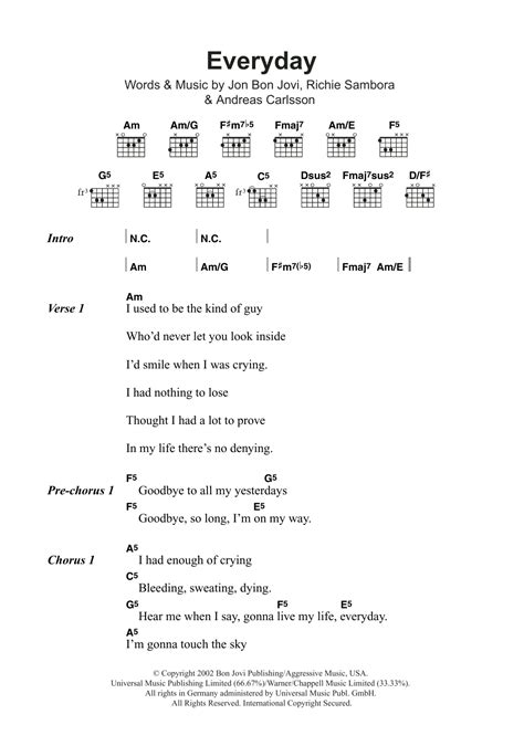 Everyday by Bon Jovi Sheet Music for Guitar Chords/Lyrics at Sheet ...