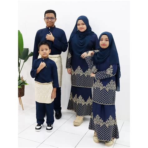 BAJU RAYA SET FAMILY KURUNG LARASATI LACE EXCLUSIVE (NAVY BLUE ...
