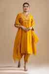Buy Yellow Chanderi Sequins Split V-neck Kashmiri Tilla Embroidered ...