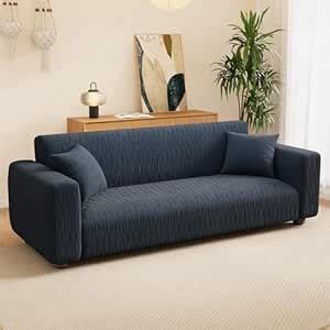 Lukzer 5 Seater Sofa Cover - Pastel Marine Blue Wavy Stripes Pattern ...