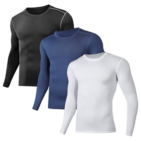BUYJYA 3 Pack Men's Athletic Compression Shirts Workout Long Sleeve ...