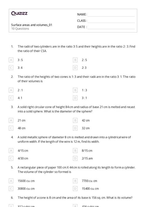 50+ volume and surface area of cones worksheets for 10th Class on ...