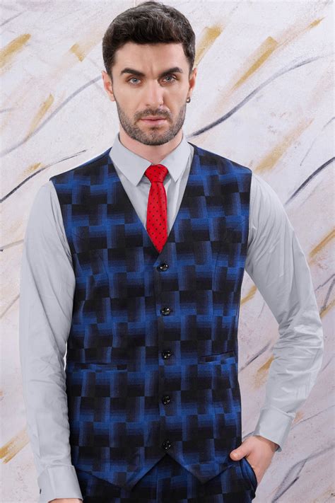Marine Blue and Black Textured Premium Wool Blend Wedding Waistcoats ...