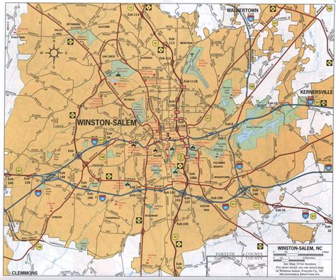 Map of Winston-Salem, NC. Street map of Winston-Salem city. Road map of Winston-Salem USA - us