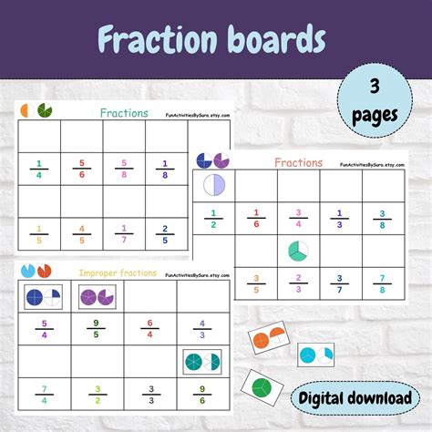 Fraction Printable Activity Board, Fraction Matching Printable ...