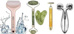 FLYWELL Jade Roller And Gua Sha Tool 100% Natural Stone, Ice Roller ...