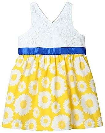 Beebay Infant-Girl 100% Cotton Woven Yellow Sunflower Print Lace Dress ...