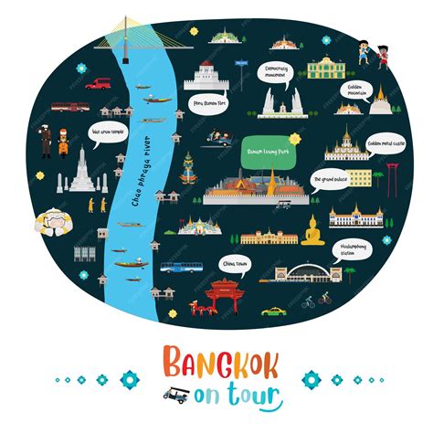 Premium Vector | Tourist map of bangkok thailand with landmarks vector illustration