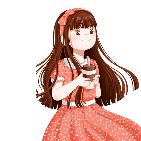 卡通风格女孩喝奶茶png珍珠奶茶元素插画素材免费下载 - 觅知网