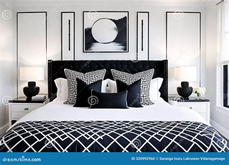 Luxurious Black-and-White Themed Bedroom with Modern Elegance Stock ...
