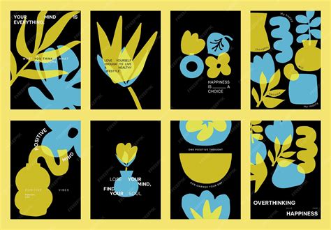 Mental health abstract poster template set with yellow and blue vector ...