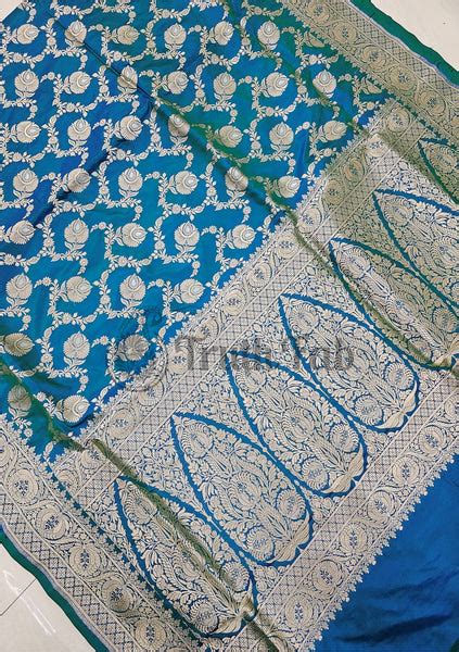 Azure Blue Color Pure Banarasi Handloom Katan Silk Saree- All Over Son ...