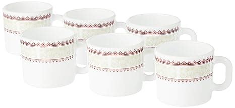Larah by BOROSIL Elega Opalware Mug, Set of 6 Tea/Coffee Mugs, 100 ml ...