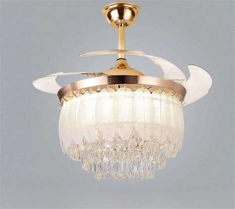 Hdc Feather Glass Crystal Ceiling Fan Chandelier Luxury 42 Inch Gold ...