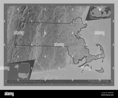 Massachusetts, state of United States of America. Grayscale elevation ...