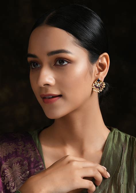 Pink And Blue Teardrops Chaandbalis With Pearls – Vamika Silver, Jaipur