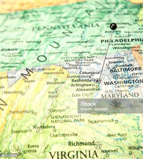Travel Map Of Bethesda Maryland And Washington Dc Area Stock Photo ...