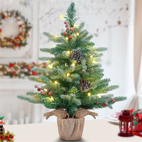Amazon.com: 24” Tabletop Christmas Tree, 2FT Battery Operated Prelit Small Xmas Tree, Artificial ...