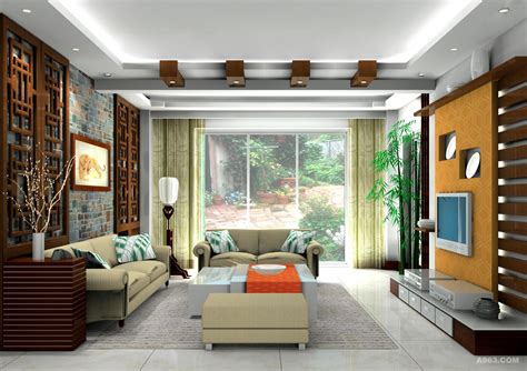 现代中式住宅客厅落地窗装修效果图 – 设计本装修效果图