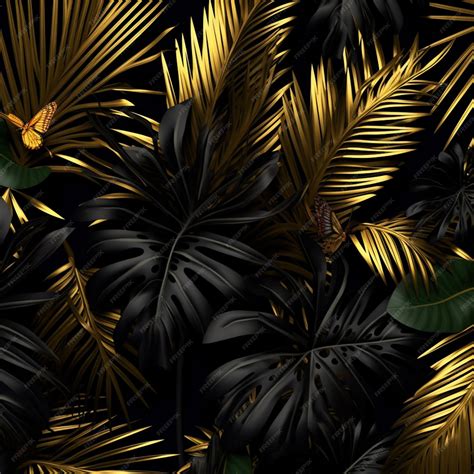 Premium AI Image | Black and gold wallpaper with a black and gold leaf ...
