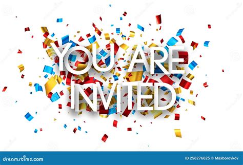 You are Invited Sign Over Colorful Cut Ribbon Confetti Background Stock ...