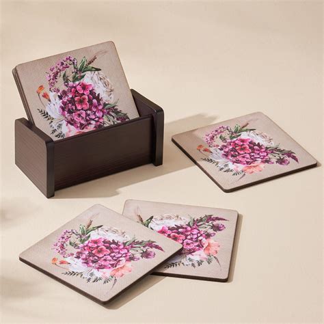Buy Gracie Set of 6 Wooden Printed Coasters with Holder from Home ...