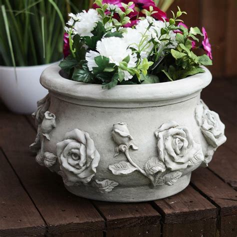 Dgs Statues Stone Cast Plant Pots And Troughs Round Rose | Desertcart INDIA