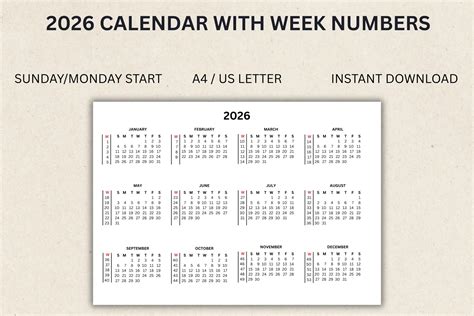 Printable Calendar 2026 With Week Numbers In 2026 The Dental Benefit ...