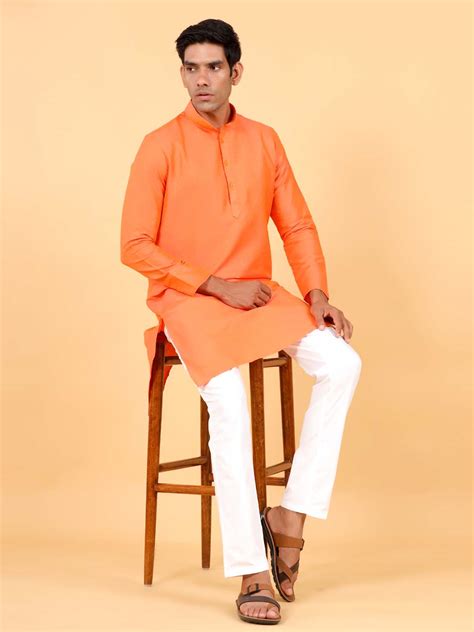 Buy Orange Self Design Kurta Online | Tistabene