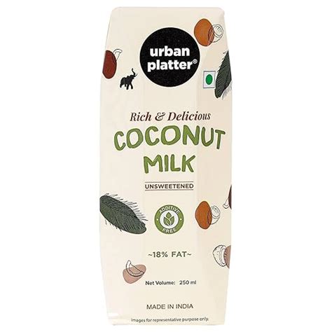 Urban Platter Unsweetened Coconut Milk, 250ml [18% Fat, Additive-free ...