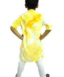Buy Golden Yellow Ethnic Kurta Pajama with Red Jacket for Kids in India