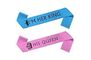 Hubops i m her King/his Queen sash for Party Decoration Combo Pack King ...