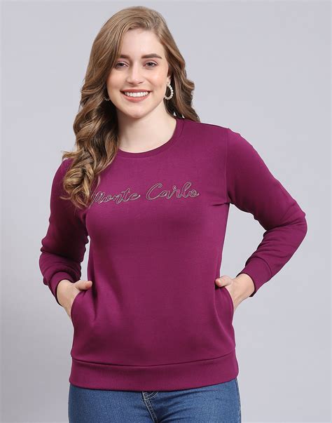 Buy Women Purple Embroidered Round Neck Full Sleeve Sweatshirt Online ...