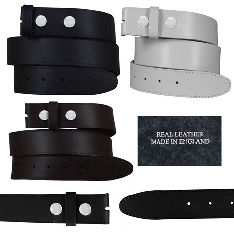 NEW MENS REAL LEATHER SNAP ON BELTS BLACK BROWN WHITE NO BUCKLE SIZES ...