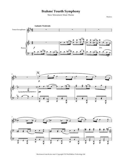 Brahms - Fourth Symphony Slow Movement Main Theme Sheet music for Tenor ...