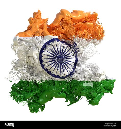3d rendering of an India country flag in a liquid fluid. Isolated on white background Stock ...