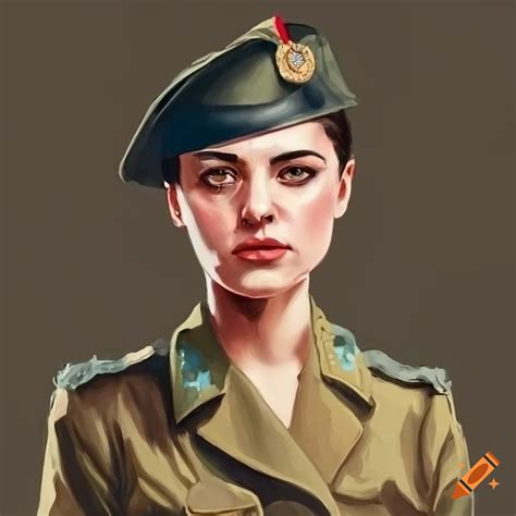 Illustrated portrait of a young spanish woman in wwii era military ...
