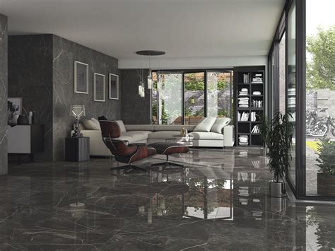 Marquina Black Gloss Marble Effect Porcelain Floor Tiles Per Sqm