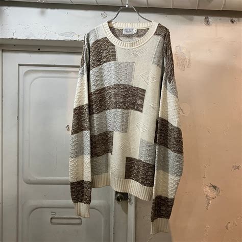 ASHLEY KNIT / Panel Pattern Cotton Knit サイズM Made in USA | Focal