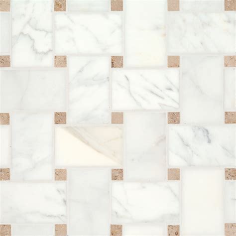 Jumbo Basketweave Honed Marble in Calacatta with Jura Beige Dot ...