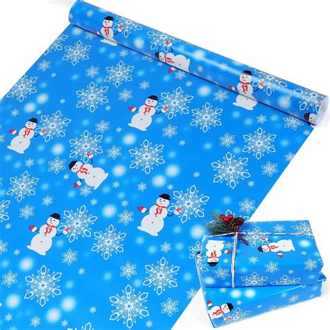 Amazon.com: MAMUNU Christmas Wrapping Paper Roll, Blue Christmas ...