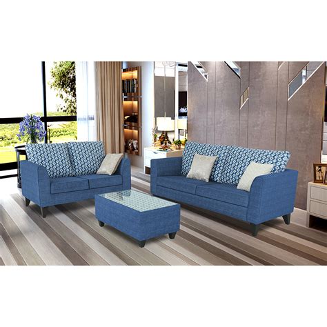 Adorn India Tornado Bricks 3+2 5 Seater Sofa Set with Centre Table (Bl