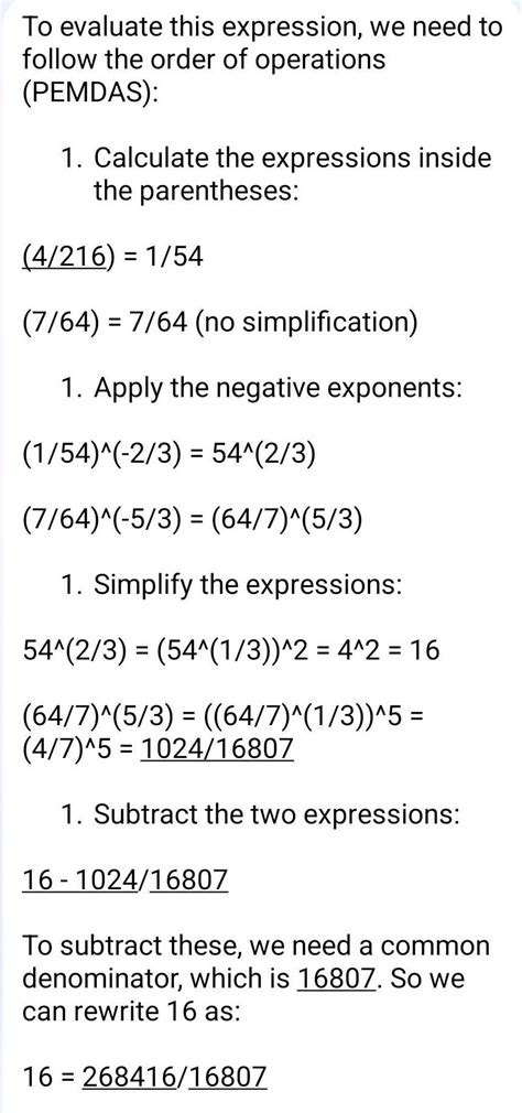 (4/216)^-2/3-(7/64)^-5/3 - Brainly.in